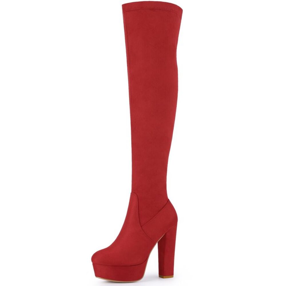 Platform Chunky Heel Over the Knee Thigh High Boots Red